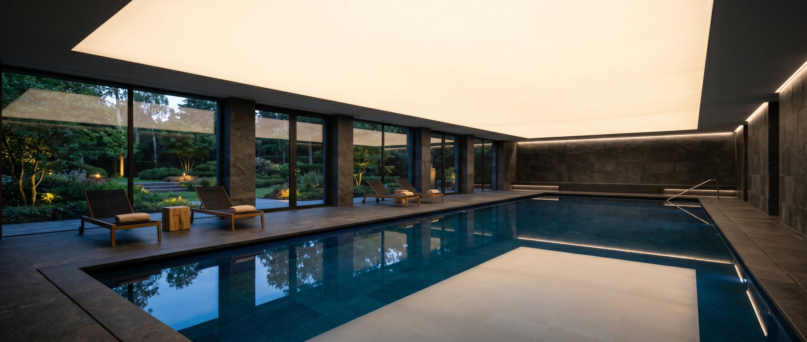 Piscine privée avec plafond tendu lumineux à Lasne