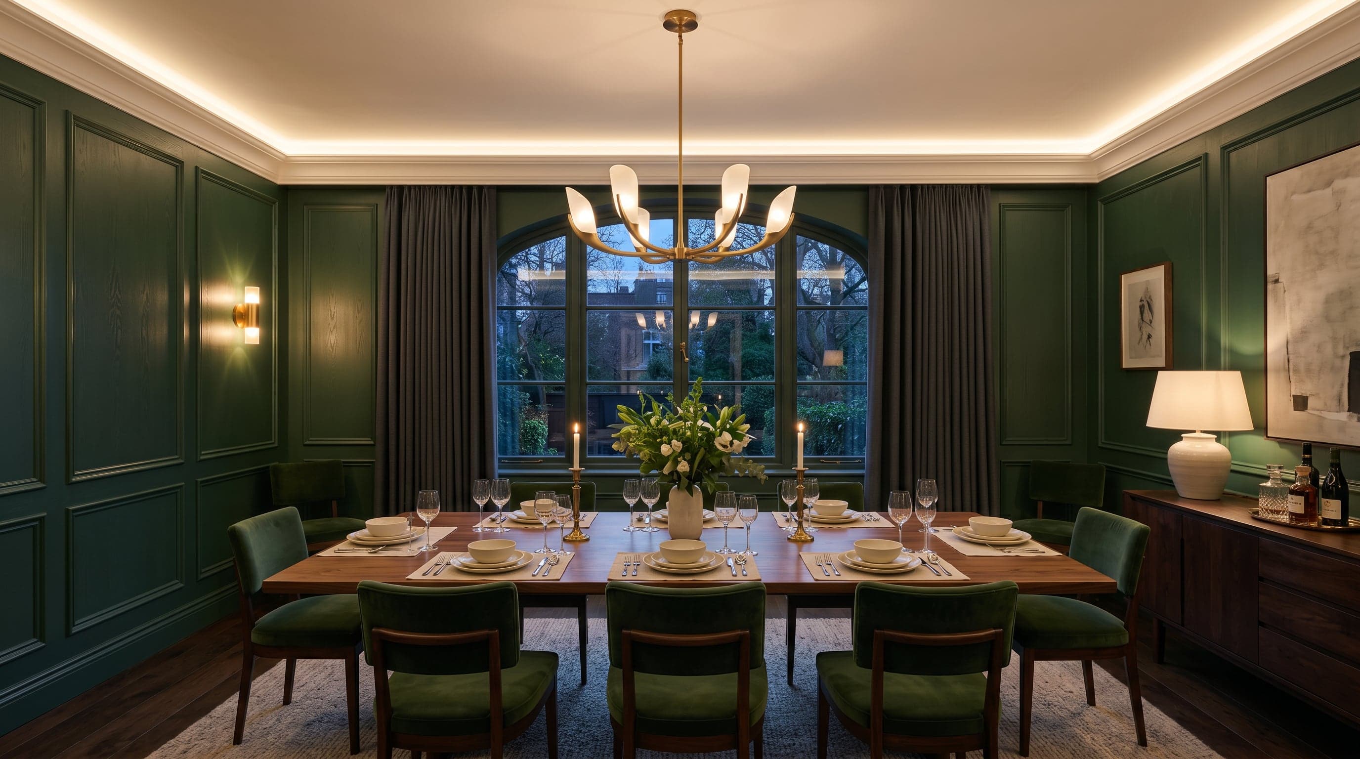 Salle à manger avec plafond tendu satiné à Namur